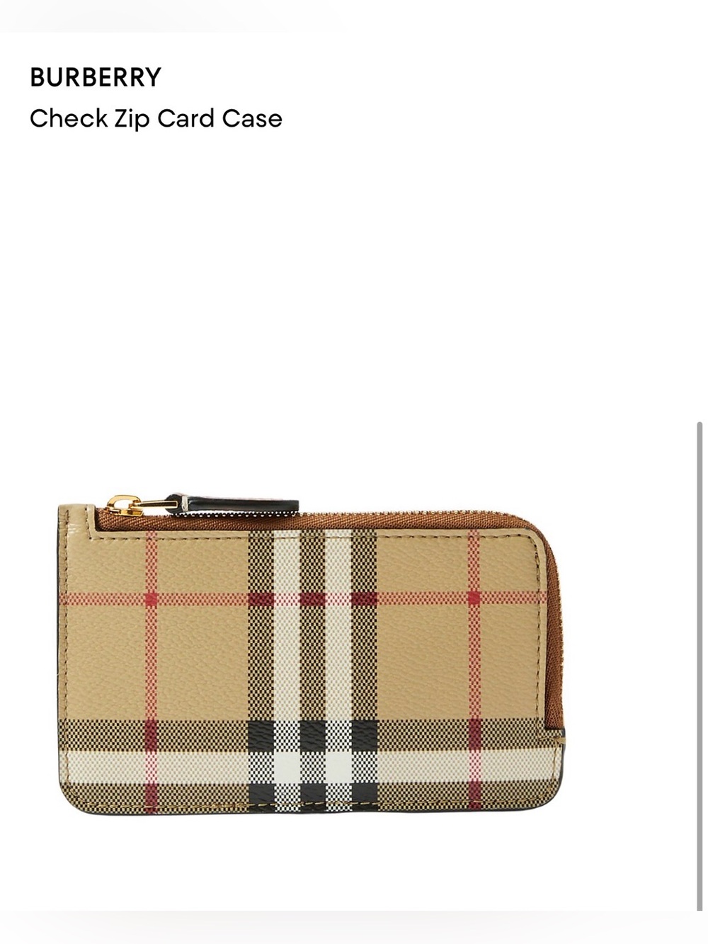 Burberry Check Zip Card Case